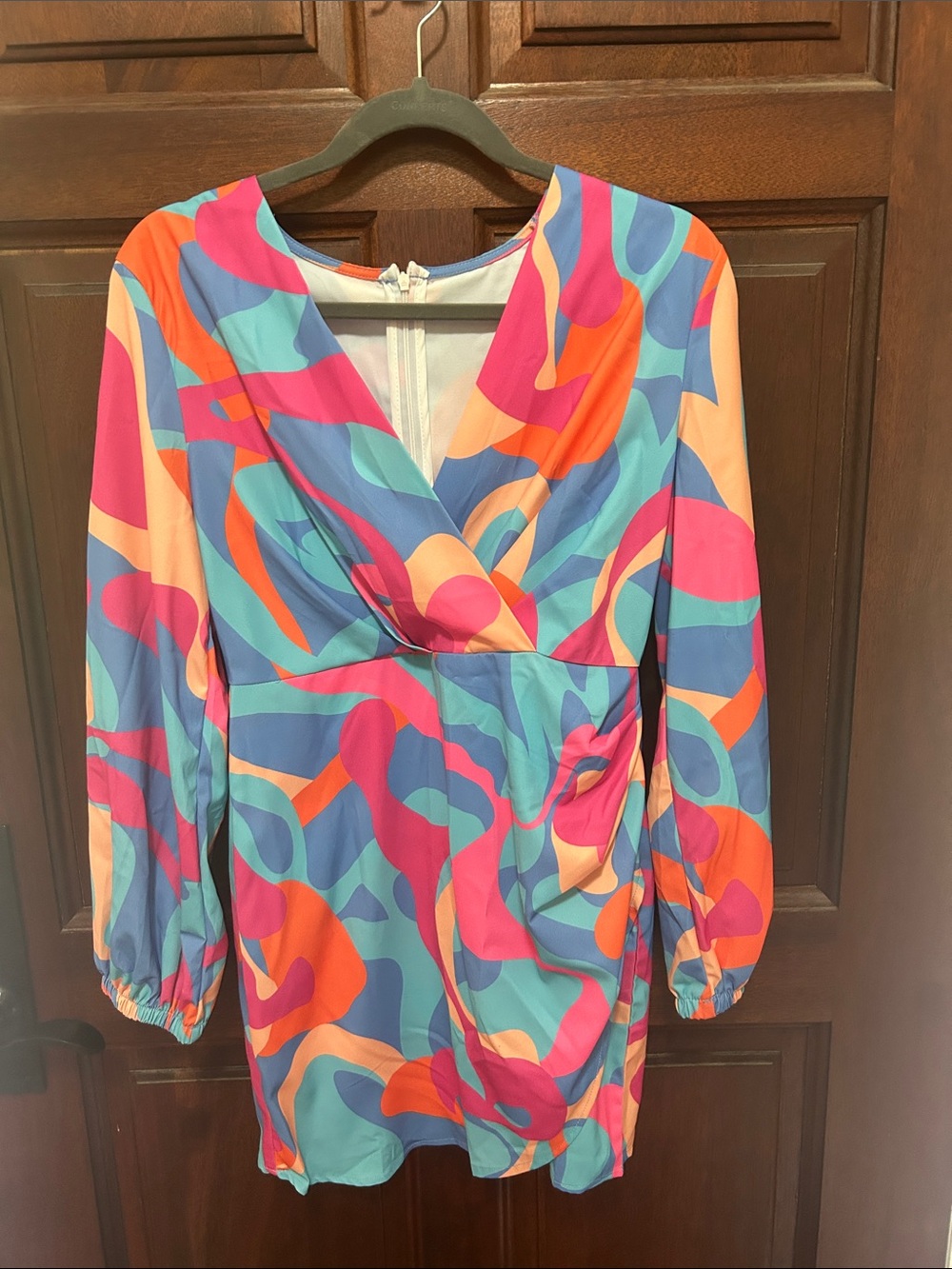 Vibrant Abstract Long-Sleeve Mini Dress - Multicolor